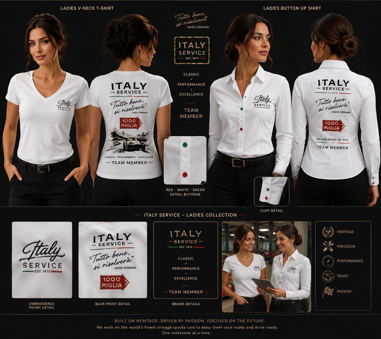 Italy Service ladies collection button-up and v-neck shirts